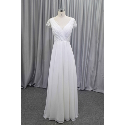 Simple  Elegant chiffon bridal gown with a key hole back