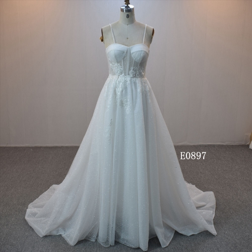 New design A-line bridal dress guangzhou factory made elegant Lace bridal dress