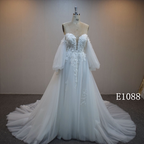 Lastest design A-line bridal dress guangzhou factory made elegant bridal dress