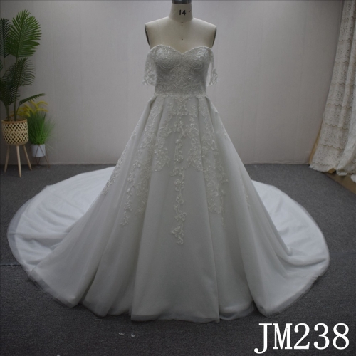 Simple Off Shoulder A-lime Lace Flower Sweetheart Hand Made wedding Dress