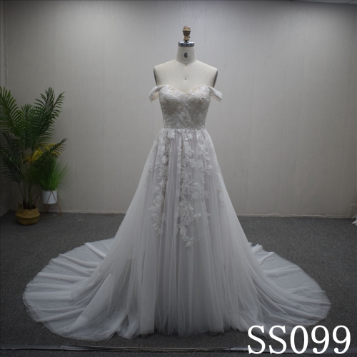 Sexy Summer Off Shoulder with lace flower Hand Made Bridal Dress