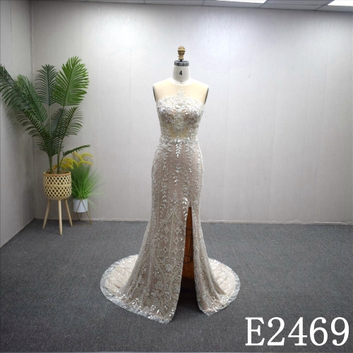 2024 New Summer Princess Illusion Mermaid Slit Beading Sequins Hand Made Bridal Dress