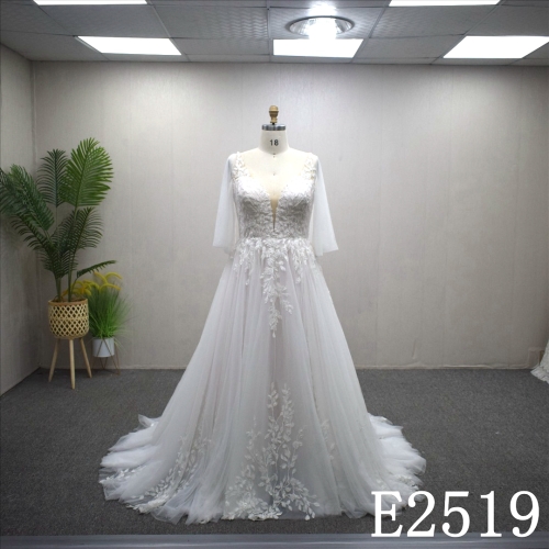 2024 New Lace V Neck Wedding Dress Elegant Short Sleeve vestido de novia Bridal