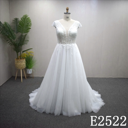 Lace V Neck Wedding Dress Elegant Vestido de Novia Bridal Gown