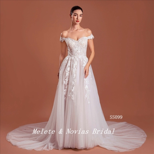 2024 New Off-Shoulder Wedding Dress Elegant Lace Bridal Gown