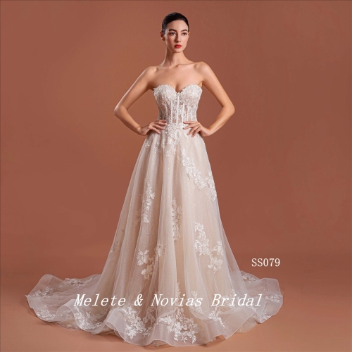 Elegant Wedding Dress Sweat Heart Ivory Lace Bridal gown A-Line Vestido de Noiva