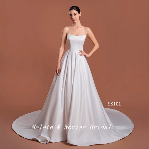 2024 New Simple Wedding Dress Ivory Straight Neckline Bridal Gown