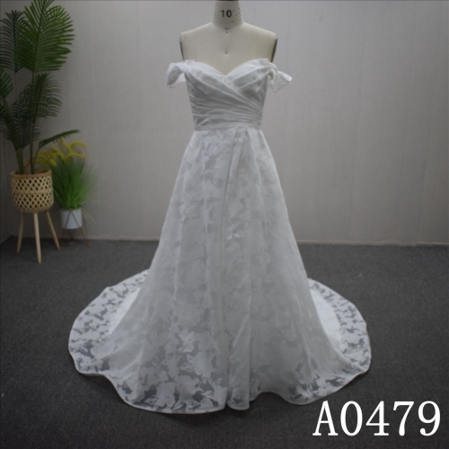 Elegant Off Shoulder Wedding Dress Simple Lace Bridal Gown