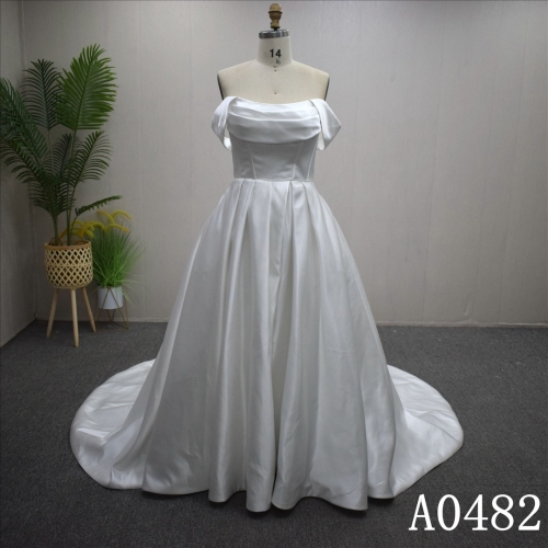 Simple Off Shoulder Wedding Dress Satin Bridal Gown