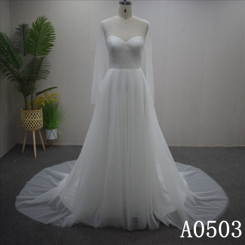 Simple Long Sleeves Illusion Wedding Dress A Line Bridal Gown