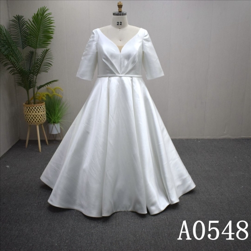 Simple Wedding Dress V Neckline Half Sleeves Bridal Gown