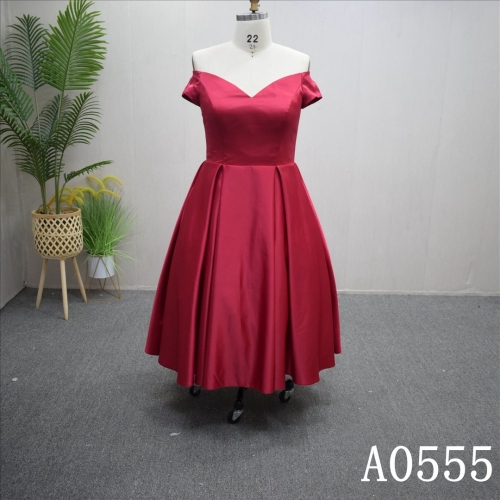 Simple Evening Dress V Neckline Red Bridal Gown