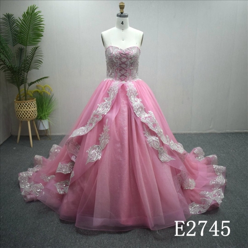 Luxury Ball Gown Sweet Heart Neckline Pink Evening Dress