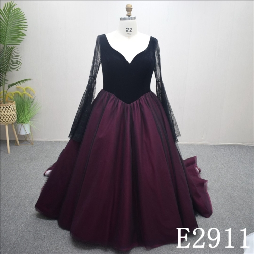 Luxury Evening Dress Long Sleeves Lace Black Ball Gown