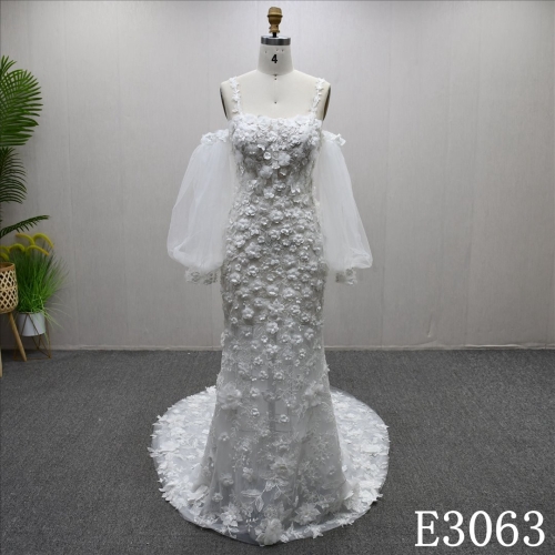 Elegant Detachable Lace Long Sleeve Wedding Mermaid Bridal Gowns