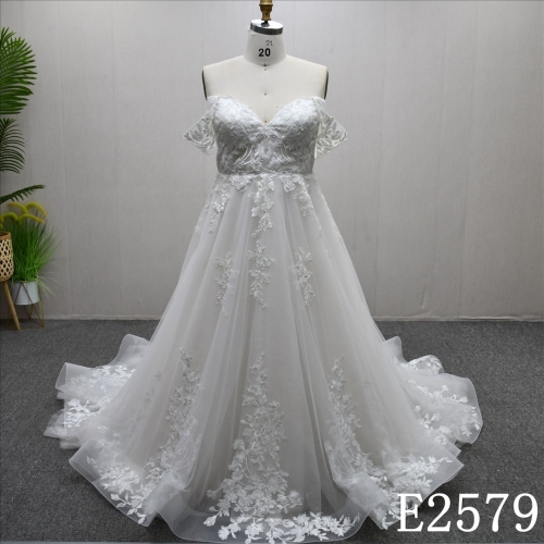 V-Neck Strapless Tulle Applique Ball Gown A-Line Elegant Unique Bridal Gowns