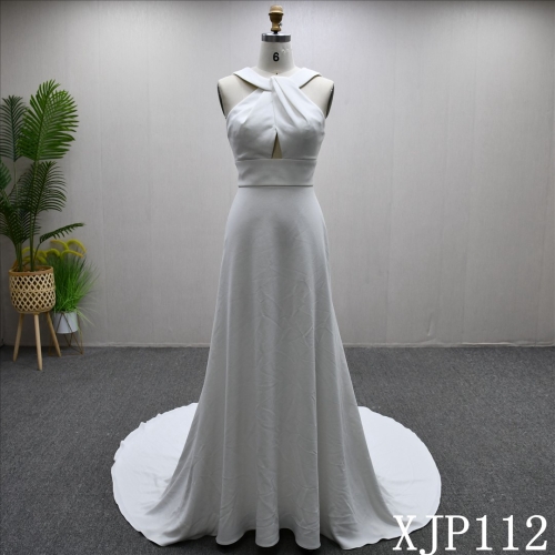 Elegant Hanging Neck Plain Chiffon Bridal Gowns A-line Gentle Wedding Dresses