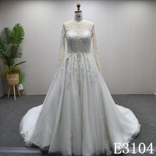 Long Sleeve Applique Beaded High Quality A-line Elegant Wedding Dresses