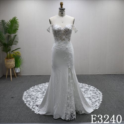 2025 Elegant Sweet Heart Collar Applique Beaded Sheath Mermaid Wedding Dress